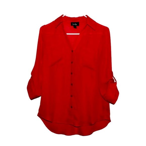 by & by Tops - Red Chiffon Blouse, Mid-sleeve, Size S